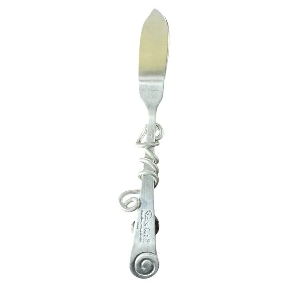 Robert Welch Jeweled Cheese Spreader Black Cabochon Swirl Handle Stainless Steel